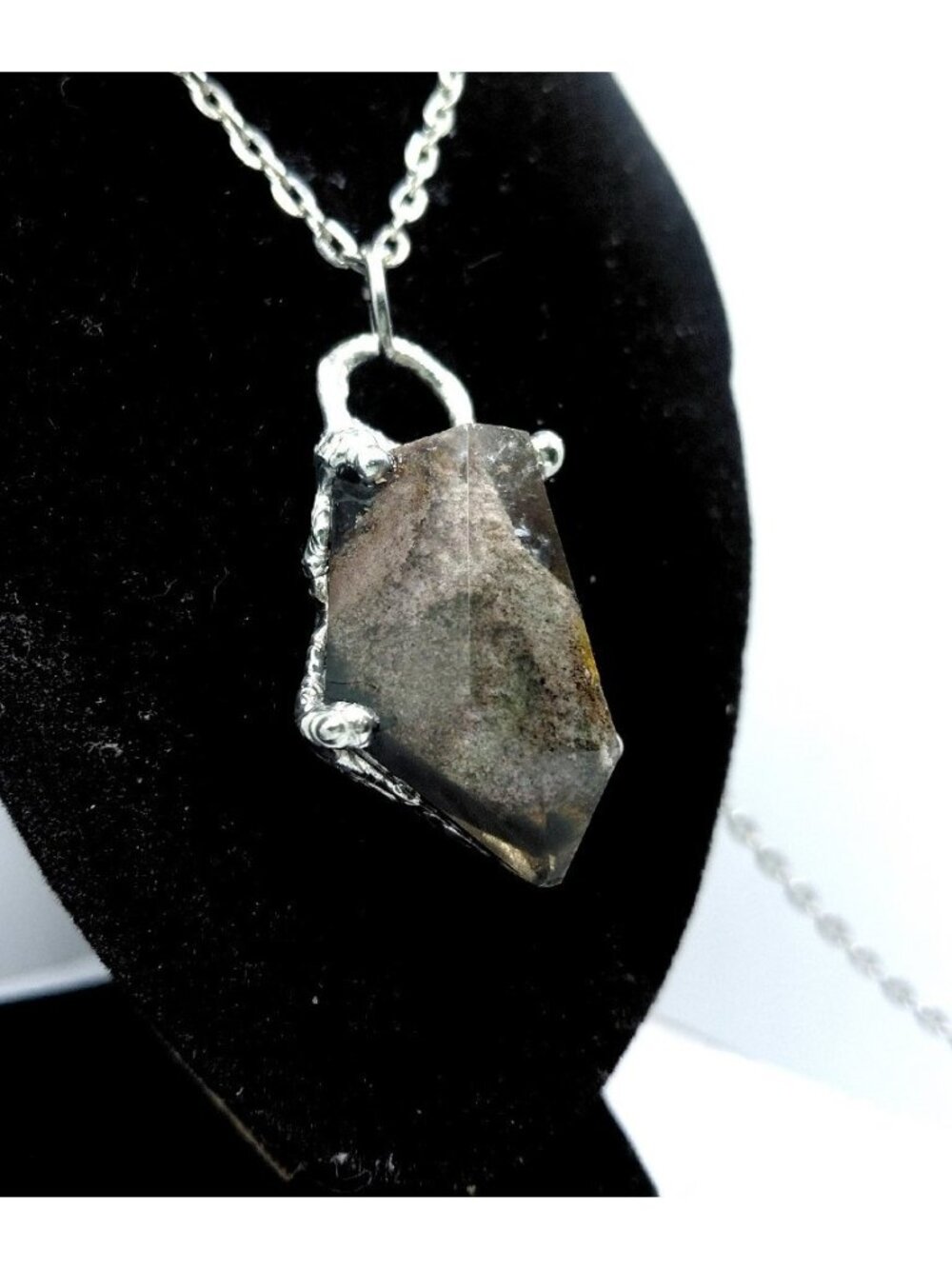 Ghost quartz crystal Necklace - gothic fantasy style metalwork statement jewelry